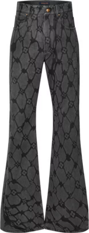 Black Monogram Fishnet Flared Jeans