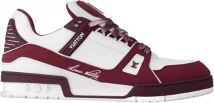White & Burgundy LV Trainer Sneakers