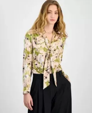 Floral Tie-Neck Blouse