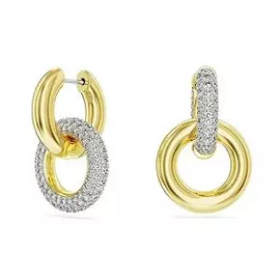 Gold and Crystal Hoop Drop Earrings.