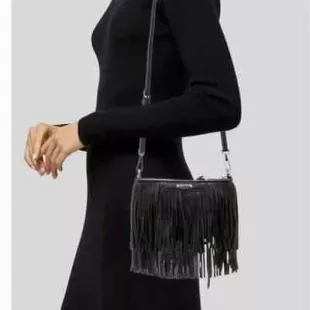 Black Fringe Leather Crossbody Bag