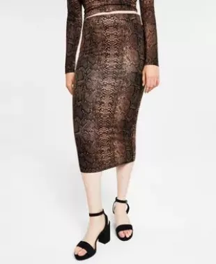 Snake-Print Jersey Pull-On Midi Skirt