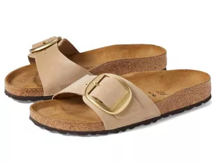 Beige Big Buckle Slide Sandals
