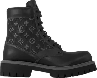 Black Leather & Monogram Denim LV Ranger Boots