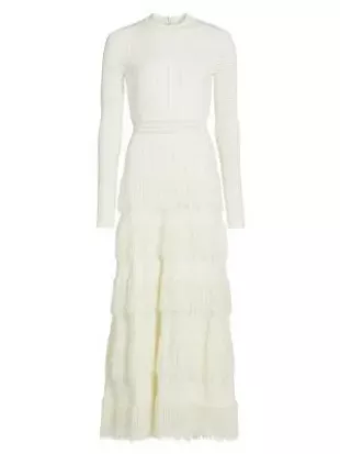 Knit Fringe-Trim Maxi Dress in Ivory