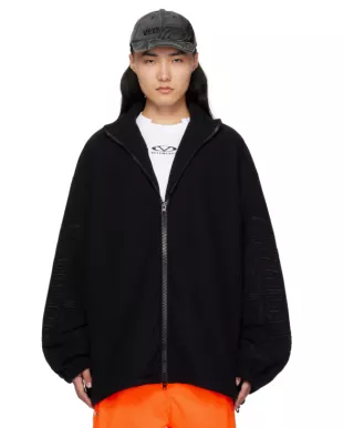 Black Metal Sleeve Logo Fleece Jacket