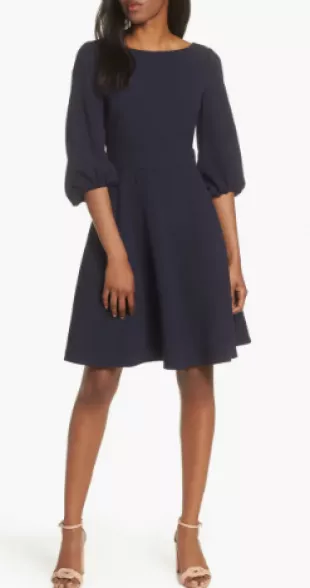 Balloon Sleeve Fit & Flare Dress