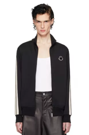 Palm Angels Black & White-Stripe Track Jacket