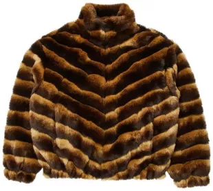 Brown Striped Faux Fur Jacket
