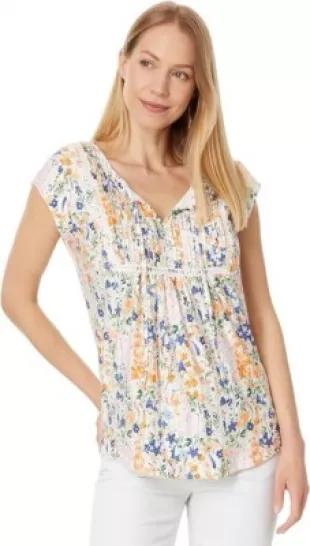 Women's Garden Printed Pintuck Top