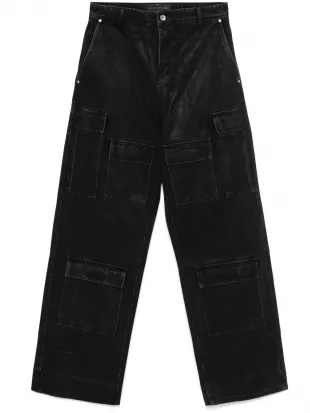 Black Waxed Baggy Cargo Jeans