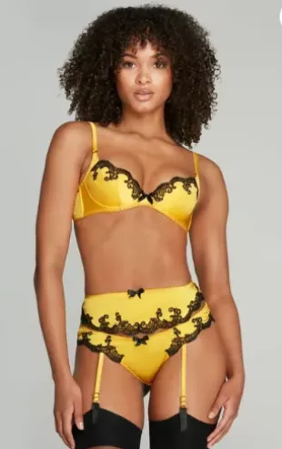 Molly Yellow Silk Satin Matching Set Bra and Thong