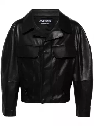 Black Leather Cropped Pilota Jacket