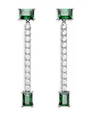 Matrix Pavé & Green Rectangle Crystal Linear Drop Earrings