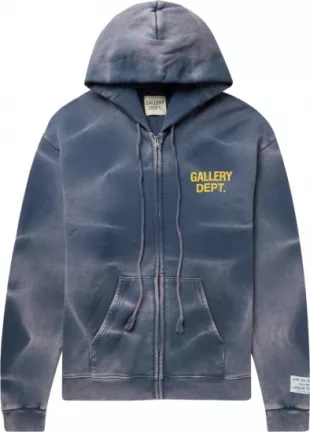 Navy Faded & Yellow Logo Zip Hoodie
