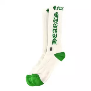 White & Green Vertical Logo Socks