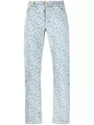 Light Blue CC-Monogram Straight Jeans