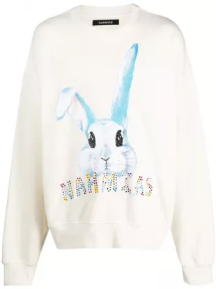 White Rhinestone Rabbit Logo Sweatshirt