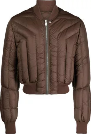 Brown Quilted Cropped Bomber Jacket