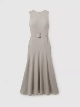 Danni Belted Wool Blend Midi Dress