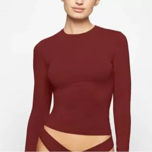 Burgundy Cotton Jersey Long Sleeve T-shirt