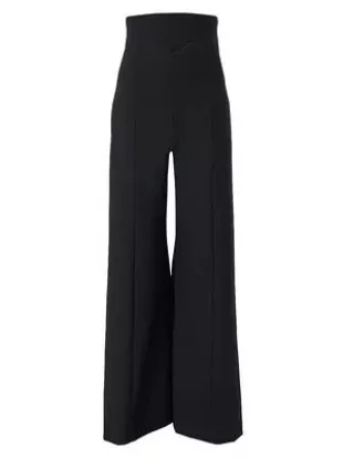V-Waistband Wide-Leg Stretch Wool Pant