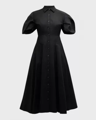 Amilya Puff-Sleeve Fit & Flare Midi Shirt Dress