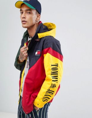 Tommy Jeans 90's Capsule Sailing Jacket Colorblock in Red/Navy at asos.com