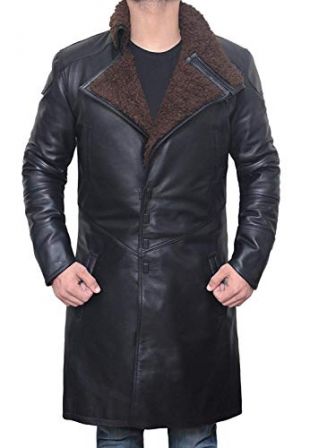Decrum Black Shearling Leather Trench Coat Mens