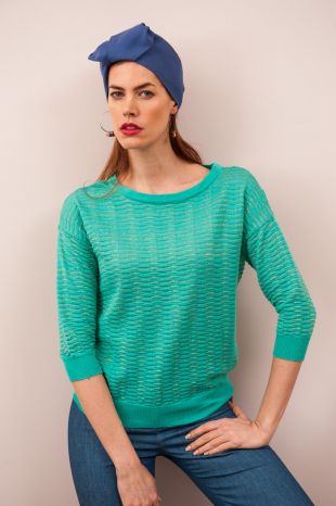 Pull femme vert menthe et lurex
