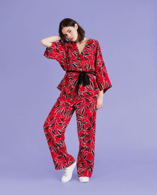 Veste imprimée coupe kimono avec ceinture