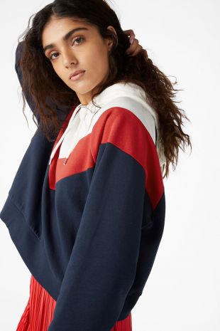 Cropped hoodie   White/red/navy