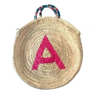 Panier plage rond osier personnalisable avec initiales grand modèle
