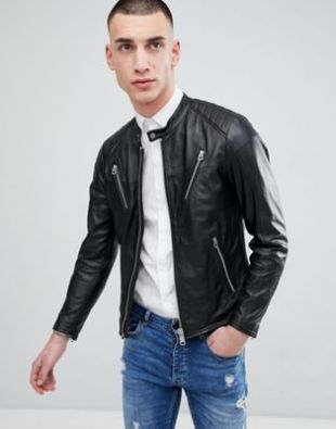 replay - Replay Leather Biker Jacket With Zip Detail at asos.com