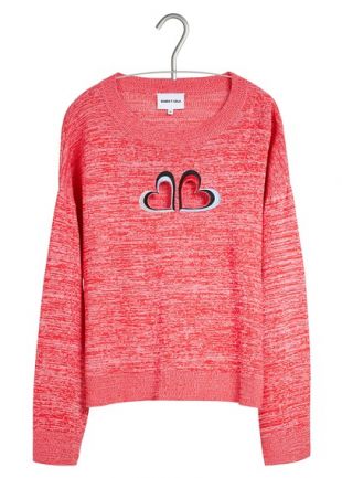 Nouvelle Collection  PULL COL ROND BRODÉ COEURS EN MAILLE CHINÉE PINK BIMBA Y LOLA   FEMME | Place des Tendances
