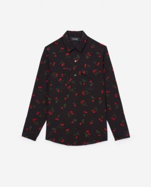 Chemise soie noire Cerises