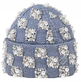Light Blue Pearls Damier Beanie