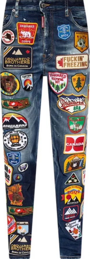 Deep Indigo Allover Logo Patches Jeans