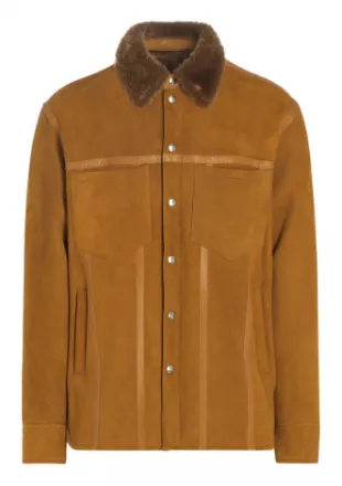 Beige Suede & Shearling Shirt Jacket