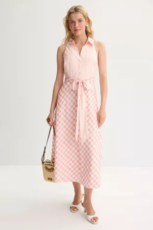 Gingham Halter Midi Dress