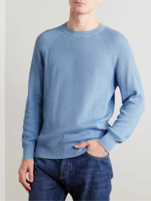 Ribbed Cotton Sweater in Light Blue