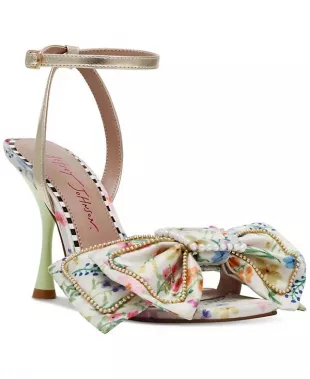 Denly Bow Two-Piece Stiletto Dress Sandals in Natural Ditsy