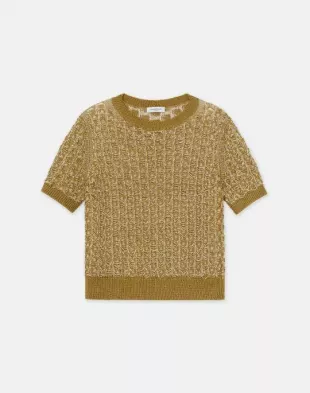Softspun Silk-Organic Cotton Textured Stitch Sweater in Desert Grass / Plaster