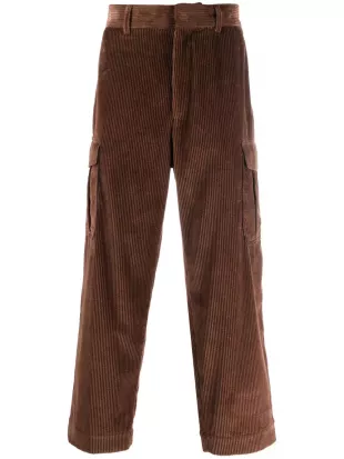 Brown Corduroy Straight Cargo Pants