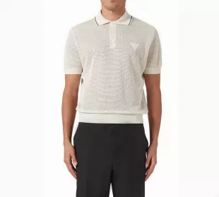 Cream Open Crochet Knit Polo