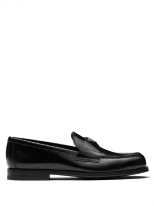 Black Polished Triangle Logo Loafers