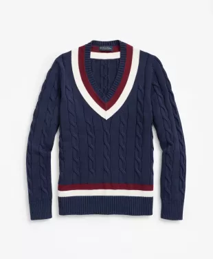 Vintage-Inspired Tennis V-Neck Sweater in Supima Cotton