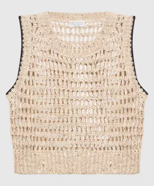 Beige openwork vest with sequins