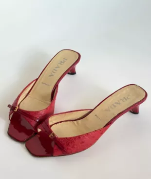 Ostrich Buckle Red Slides