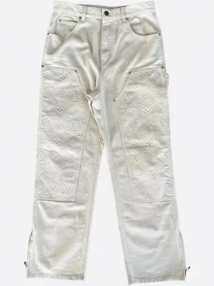Cream Monogram Workwear Jeans
